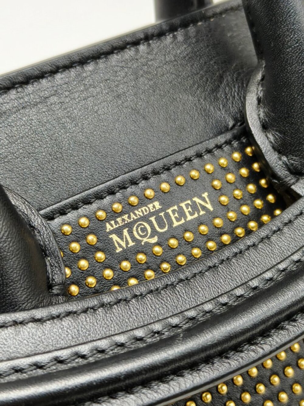 Alexander McQueen Studded Leather Mini Tote Bag Black Gold Crossbody - Picture 8 of 16